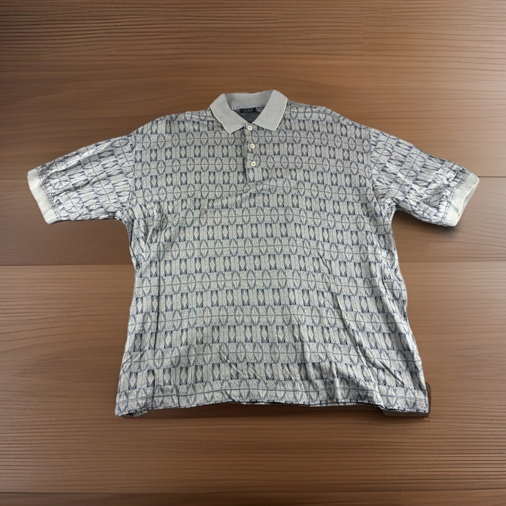 Vintage Como Sport Polo Mens L Made in Italy Gray Geometric Luxury Preppy Cotton
